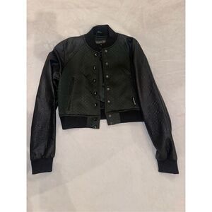 Members Only XS cropped jacket black and green varsity